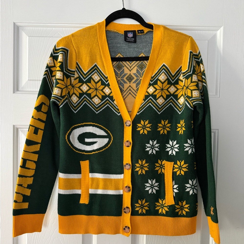 Women’s NFL Packers Green and Gold Cardigan Sweater